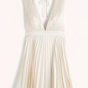 Abercrombie Plunge Pleated Mini Dress White - Size Small